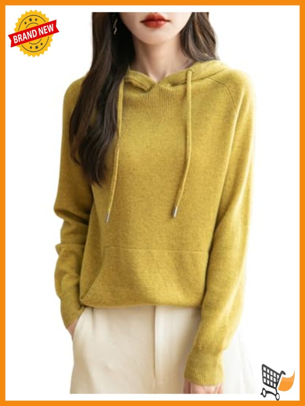 100% Merino Wool Hoodie Long Sleeve Knitted Sweatshirt with Pocket
